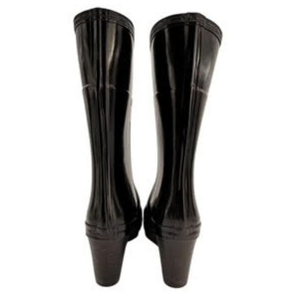 Hunter Original Tall High Gloss Wedge Rain Boots Black Rubber Heeled WMS Size 8 - Picture 6 of 15